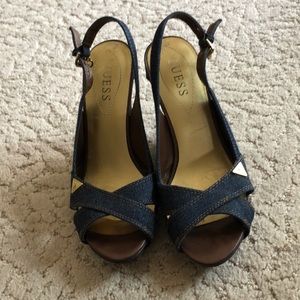 Guess slingback, denim, wedge shoes